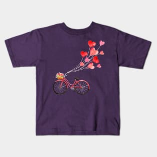 Romantic pink bicycle with heart shaped balloons Kids T-Shirt